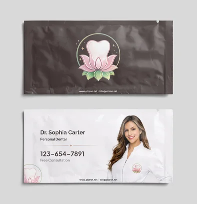 Dr. Sophia using Pixtron custom-printed wet wipes to advertise her dental clinic at local restaurants